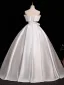 Elegant White Satin Flower Prom Dresses 2025 Ball Gown Off-The-Shoulder Short Sleeve Backless Floor-Length / Long Prom Formal Dresses