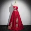 Chinese style Burgundy Beading Embroidered Prom Dresses 2024 Satin Ball Gown Strapless Sleeveless Backless Floor-Length / Long Prom Formal Dresses