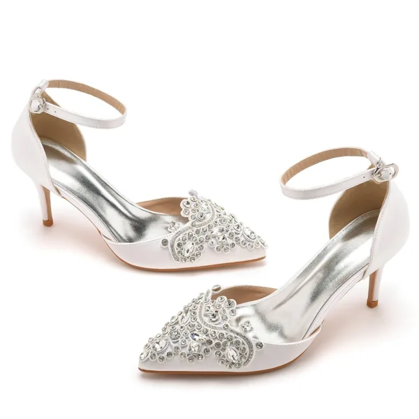 Chic / Belle Noire Faux Diamant Promo Sandales Femme 2023 Bride Cheville 7 cm Talons Aiguilles À Bout Pointu Sandales Talons Hauts