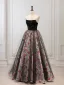 Chic / Beautiful Black Printing Prom Dresses 2026 A-Line / Princess Strapless Sleeveless Backless Floor-Length / Long Formal Dresses