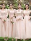 Modest / Simple Blushing Pink Bridesmaid Dresses 2022 A-Line / Princess Backless Bow Floor-Length / Long Bridesmaid Wedding Party Dresses