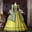 Vintage / Originale Médiévale Inhabituel Vert Cendré En Dentelle Fleur Impression Robe De Bal 2026 Robe Boule Encolure Carrée Manches de cloche Dos Nu Longue Robe De Ceremonie