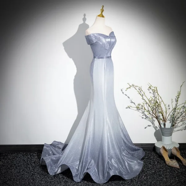 Scintillantes Multi-Couleurs Argenté Glitter Robe De Bal 2024 Trompette / Sirène Bustier Sans Manches Dos Nu Train De Balayage Promo Robe De Ceremonie