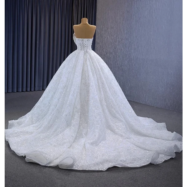 Luxe Blanche Fait main Perlage Perle Paillettes Robe De Mariée 2023 Robe Boule Bustier Sans Manches Dos Nu Chapel Train Mariage