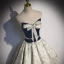 Fashion Navy Blue Satin Prom Dresses 2022 A-Line / Princess Strapless Sequins Bow Sleeveless Backless Sweep Train Formal Dresses