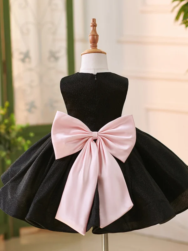 Audrey Hepburn Style Black Short Birthday Flower Girl Dresses 2024 Ball Gown Scoop Neck Bow Sleeveless