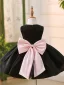 Audrey Hepburn Style Black Short Birthday Flower Girl Dresses 2024 Ball Gown Scoop Neck Bow Sleeveless
