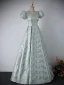 Fashion Mint Green Prom Dresses 2024 A-Line / Princess V-Neck Puffy Short Sleeve Backless Bow Floor-Length / Long Prom Formal Dresses