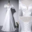 Elegant Ivory Satin Prom Dresses 2022 A-Line / Princess V-Neck Short Sleeve Backless Floor-Length / Long Prom Formal Dresses