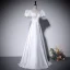 Elegant Ivory Satin Prom Dresses 2022 A-Line / Princess V-Neck Short Sleeve Backless Floor-Length / Long Prom Formal Dresses