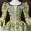 Vintage / Originale Médiévale Inhabituel Vert Cendré En Dentelle Fleur Impression Robe De Bal 2026 Robe Boule Encolure Carrée Manches de cloche Dos Nu Longue Robe De Ceremonie