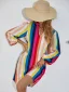 Loose Women Multi-Colors Rainbow Dresses 2021 Stripe V-Neck Smock Tops Long Sleeve Street Wear