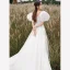 Vintage / Retro White Satin Prom Dresses 2022 A-Line / Princess Square Neckline Puffy Short Sleeve Backless Court Train Prom Formal Dresses