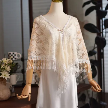 Vintage Champagne Spets Tassel Bal Sjal 2025