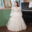 Charming White Birthday Flower Girl Dresses 2022 Ball Gown Cascading Ruffles V-Neck Beading Sequins 3/4 Sleeve Backless Floor-Length / Long Flower Girl Dresses