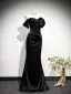 Chic / Beautiful Black Evening Dresses 2026 Trumpet / Mermaid Off-The-Shoulder Short Sleeve Backless Floor-Length / Long Formal Dresses