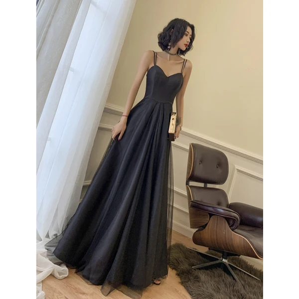 Sexy Noire Robe De Soirée 2022 Princesse Encolure Carrée Sans Manches Dos Nu Soirée Longue Robe De Cérémonie
