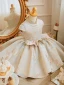 Fashion Pearl Lace Flower Birthday Short Flower Girl Dresses 2023 Ball Gown High Neck Cap Sleeves