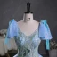 Fashion Sky Blue Beading Sequins Prom Dresses 2023 Ball Gown V-Neck Bow Short Sleeve Backless Floor-Length / Long Prom Formal Dresses