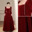 Elegant Burgundy Velour Winter Prom Dresses 2023 A-Line / Princess Square Neckline Pearl Long Sleeve Backless Bow Floor-Length / Long Prom Formal Dresses