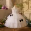 Chic / Beautiful White Pearl Bow Cascading Ruffles Birthday Flower Girl Dresses 2025 Ball Gown Scoop Neck Sleeveless Backless