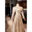 Vintage / Retro Champagne Satin Wedding Dresses 2024 Trumpet / Mermaid V-Neck Long Sleeve Backless Sweep Train Wedding