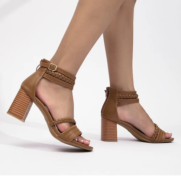 Roman Beige Summer Casual Street Wear Womens Sandals 2023 Ankle Strap 7 cm Thick Heels Open / Peep Toe Sandals High Heels
