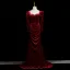 Vintage / Retro Burgundy Rhinestone Velvet Prom Dresses 2025 Trumpet / Mermaid Spaghetti Straps Long Sleeve Backless Sweep Train Formal Dresses