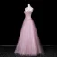 Lovely Blushing Pink Pearl Sequins Prom Dresses 2026 A-Line / Princess Strapless Sleeveless Backless Floor-Length / Long Formal Dresses