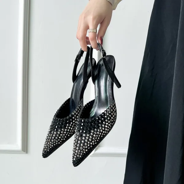 Charming Black Evening Party Rhinestone Womens Shoes 2026 9 cm Stiletto Heels Pointed Toe High Heels