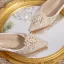 Charmant Champagne Perle Faux Diamant Chaussure De Mariée 2023 5 cm Talons Aiguilles À Bout Pointu Mariage Escarpins Talons Hauts