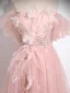 Schöne Rosa Perlenstickerei Applikationen Gespaltete Front Ballkleider 2024 Ballkleid Off Shoulder Kurze Ärmel Rückenfreies Lange Ball Festliche Kleider
