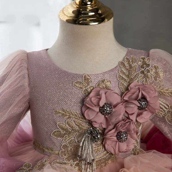 Chic / Beautiful Multi-Colors Lace Flower Appliques Cascading Ruffles Short Flower Girl Dresses 2024 Ball Gown Birthday Scoop Neck Short Sleeve