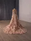 Luxus / Herrlich Glitzernden Rosa Handgefertigt Perlenstickerei Applikationen Pailletten Abendkleider 2026 A Linie Off Shoulder Lange Ärmel Rückenfreies Sweep / Pinsel Zug Abend