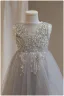 Bling Bling Grey Beading Pearl Sequins Birthday Flower Girl Dresses 2024 A-Line / Princess Scoop Neck Sleeveless Backless Bow Floor-Length / Long Tulle