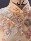 Vintage / Retro Chinese style Dusky Pink Pearl Sequins Lace Flower Split Front Evening Party Cheongsam 2025 Trumpet / Mermaid High Neck Short Sleeve Zipper Up Floor-Length / Long