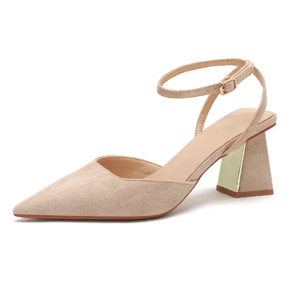 Chic / Beautiful Black Street Wear Womens Sandals 2023 Ankle Strap 7 cm Thick Heels Pointed Toe Sandals High Heels