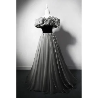 Chic Belle Noire Robe De Bal 2023 Princesse Volants De L Épaule Sans Manches Dos Nu Longue Promo Robe De Ceremonie