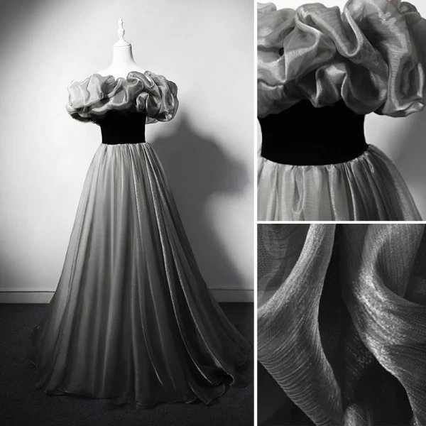 Chic / Beautiful Black Prom Dresses 2023 A-Line / Princess Ruffle Off-The-Shoulder Sleeveless Backless Floor-Length / Long Prom Formal Dresses