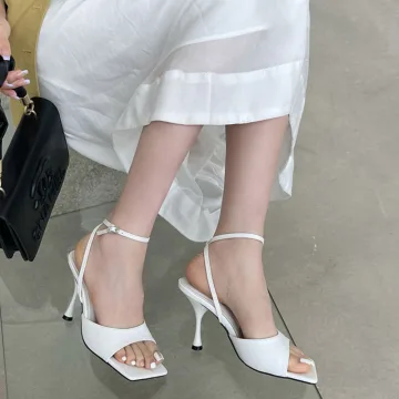 Sencillos Casual Verano Blanco Sandalias De Mujer 2022 Correa Del Tobillo 9 Cm Stilettos Tacones De Aguja Peep Toe Sandalias High Heels