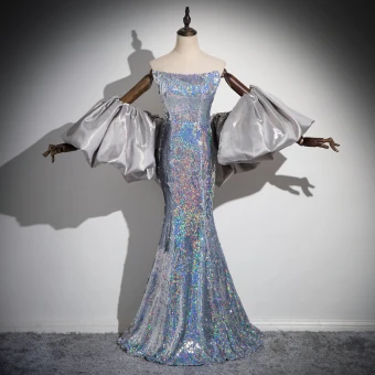 Sexy Sparkly Multi Colors Sequins Beading Evening Dresses 2024 Trumpet Mermaid Strapless Short Sleeve Backless Floor Length Long Evening Party Formal Dresses