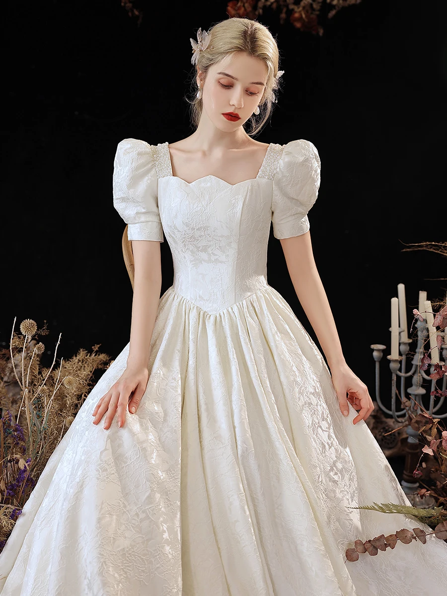 Vintage Retro Ivory Satin Homecoming Graduation Dresses Prom Dresses 2023 A-Line Square