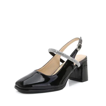 Vintage Retro Black Street Wear Rhinestone Womens Shoes 2023 6 Cm Thick Heels Square Toe Womens Shoes