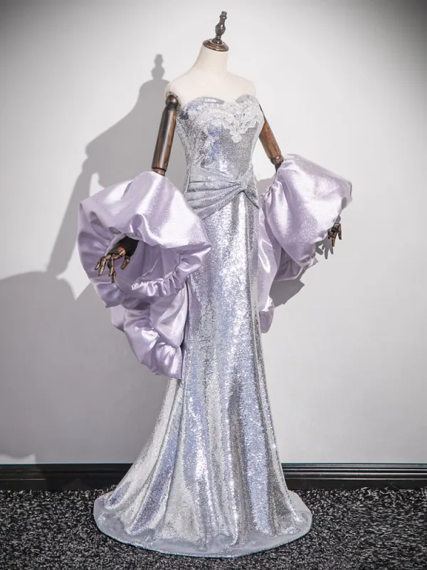 Scintillantes Sexy Lavande Perlage Faux Diamant Paillettes Robe De Soirée 2025 Trompette / Sirène Bustier Sans Manches Dos Nu Longue Soirée Robe De Ceremonie