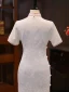 Chinese style White Silk Printing Evening Party Cheongsam 2024 Trumpet / Mermaid High Neck Short Sleeve Tea-length