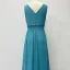 Modest / Simple Pool Blue Split Front Bridesmaid Dresses 2023 A-Line / Princess Chiffon V-Neck Sleeveless Backless Floor-Length / Long Bridesmaid Dresses