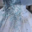 Elegant Champagne Beading Sequins Prom Dresses 2023 Ball Gown Square Neckline Puffy Short Sleeve Backless Floor-Length / Long Prom Formal Dresses