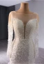Haut de Gamme Blanche Fait main Perle Paillettes Robe De Mariée 2024 Trompette / Sirène Encolure Dégagée Manches Longues Dos Nu Train De Balayage Mariage
