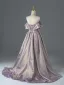 Elegant Blushing Pink Prom Dresses 2026 A-Line / Princess Off-The-Shoulder Short Sleeve Backless Floor-Length / Long Formal Dresses