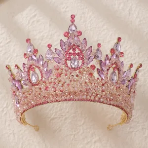 Uroczy Rumieniąc Różowy Rhinestone Stop Ślub Korona Ozdoby Do Włosów Ślubne 2024